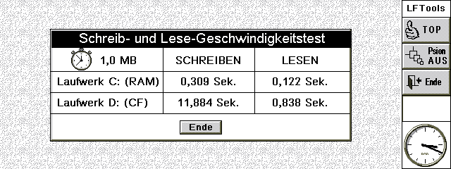 Screenshot Geschwindigkeitstest